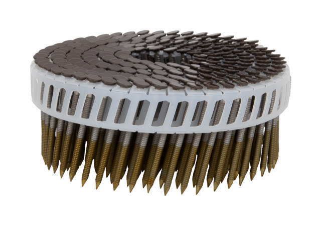 Ringshank nail, plastic coil 15°, stainless steel A4, RAL 8004 Copper Brown